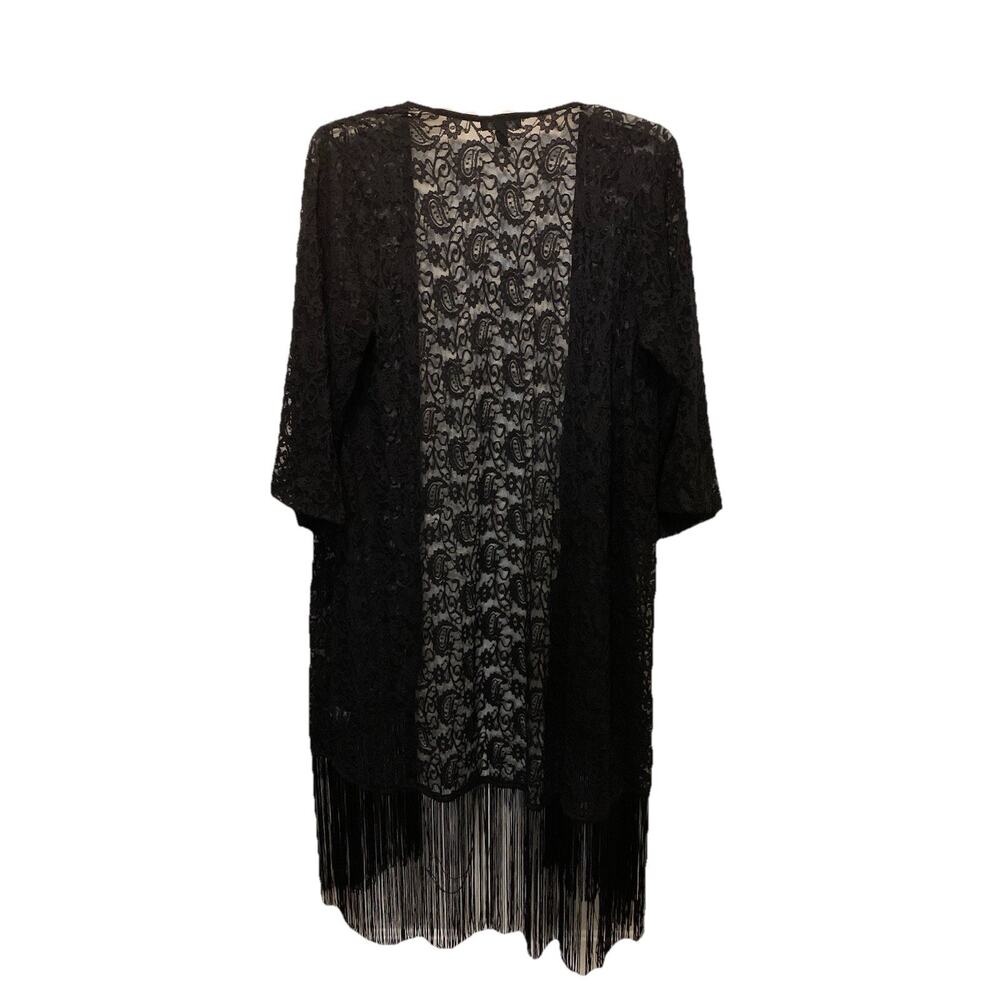 Torrid Lace Duster Black Sz Med Fringe Shawl Ruana WhimsyGoth Open Front Boho